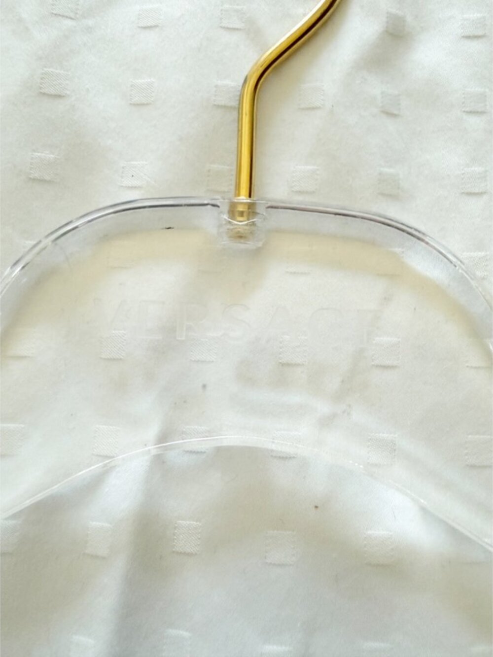 VERSACE Valplastick Clear Acrylic Patented Hanger w/ Gold Hardware 15.7” - Picture 2 of 3